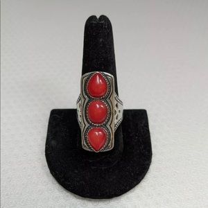Silpada 'Deep Sea' Triple Red Coral and Sterling Silver Ring  Size 7